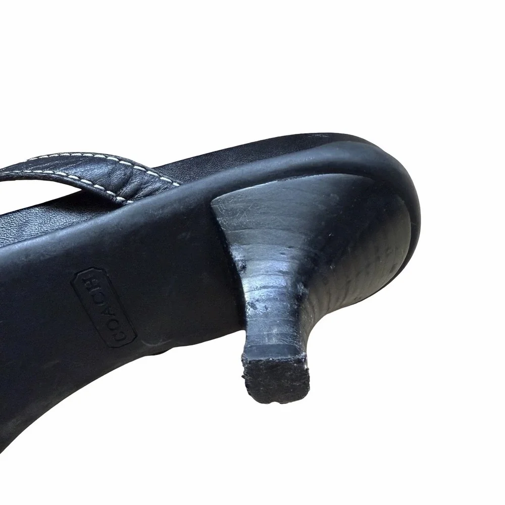 VTG COACH Womens Jane Leather Thong Kitten Heel Sandals US 8 Black Y2K 2000s - Picture 15 of 16